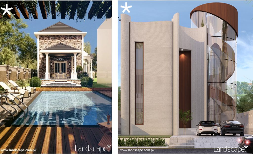 Pool View of a Residential Annexe and Khilji Building Elevation