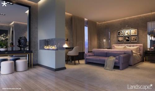 Contemporary Master Bedroom Design with a Linear Fireplace