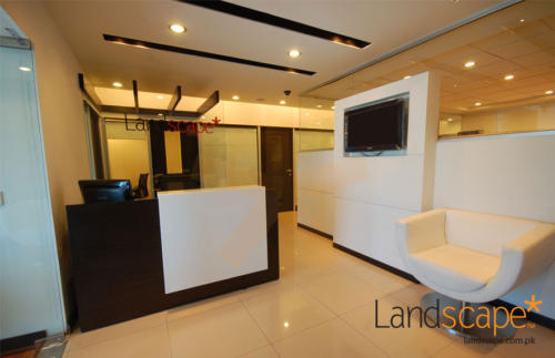 Marble-Top-Reception-Desk-Wall-Cladding-with-LCD-Installed