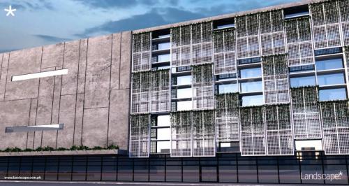 A Zoomed in View of a Multi Purpose Building with MS Mesh Curtain Wall 