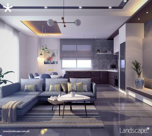 Living Area with Open Kitchen in a Penthouse 